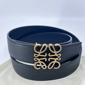 Authentic loewe women's belt reversible black and navy leather anagram buckle